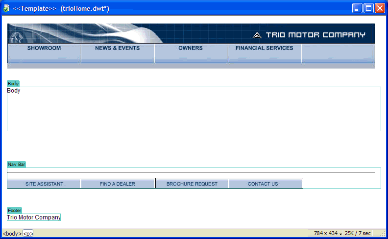 Template showing three editable regions